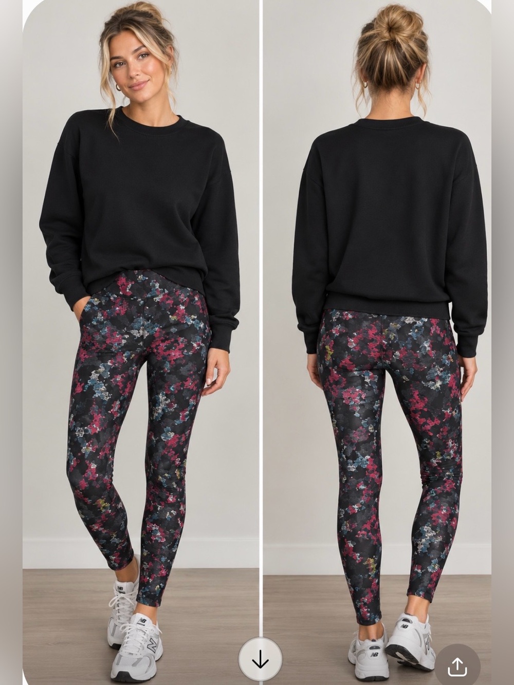Terez Printed High-Rise Active Leggings - Black Floral